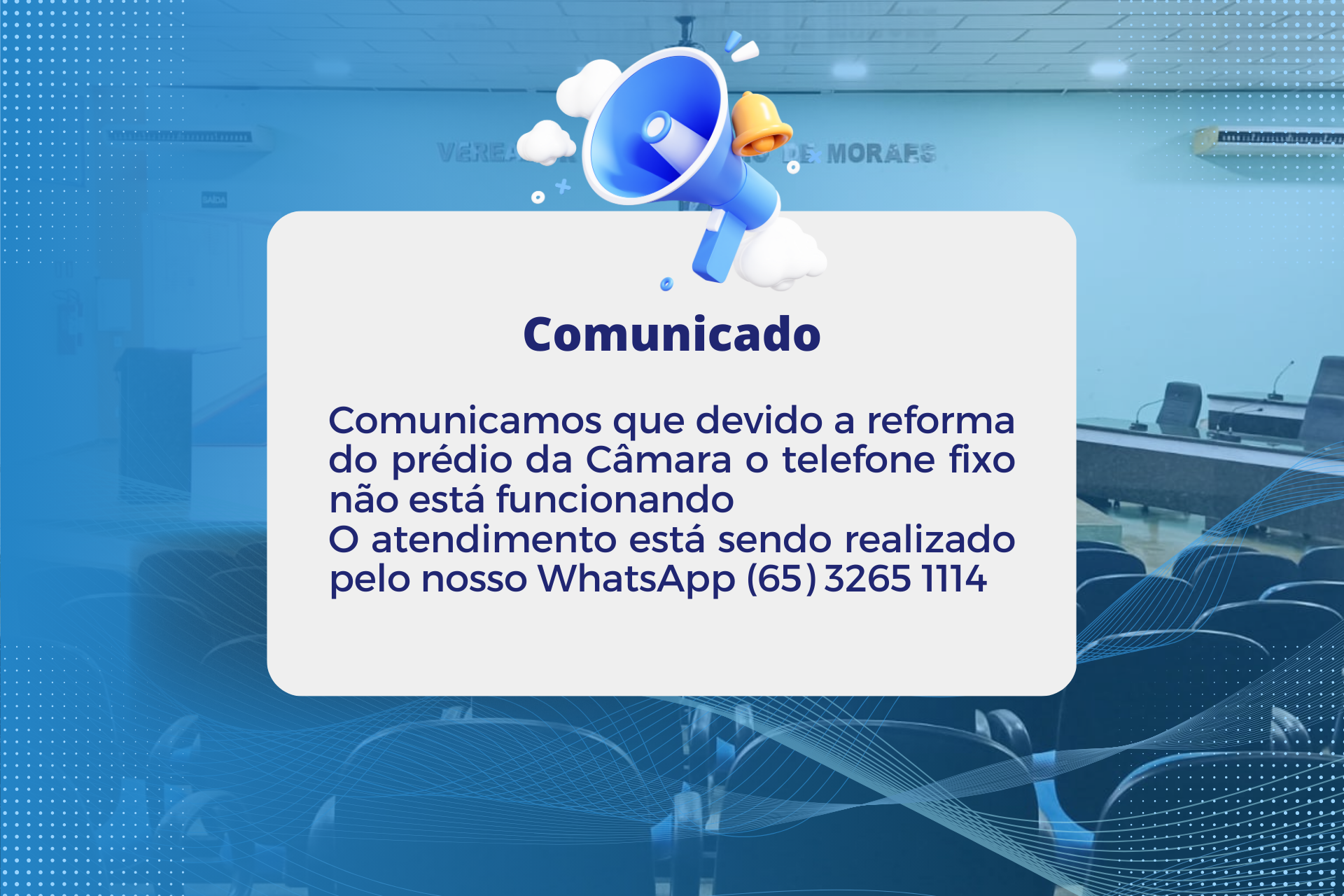 Aviso de atendimento telefônico da Câmara